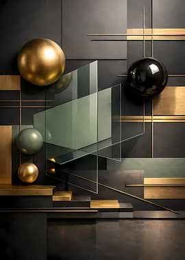 Abstract Geometry: Gold & Glass Dynamics