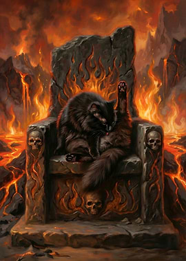 Black Cat on a Throne of Skulls
