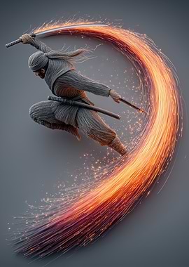 Ninja with Fiery Sword Slash