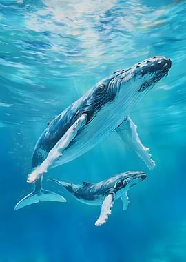 Whale and Calf Underwater