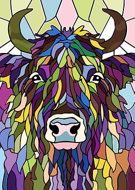 Colorful Highland Cow Stained Glass