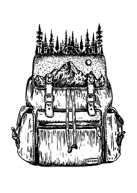 Backpack with Mountain and Forest Scene