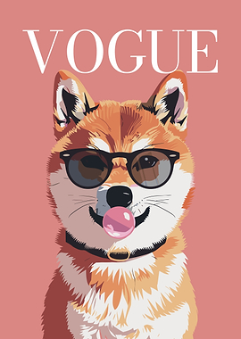 Shiba Inu Dog with Sunglasses and Bubble Gum