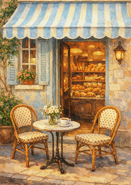 Vintage Blue Parisian Cafe Poster