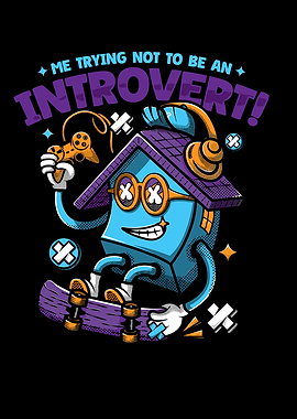 Introvert House Character on Skateboard