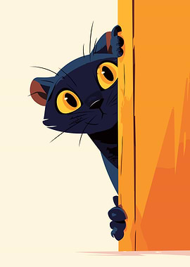 Black Cat Peeking Around Corner