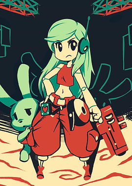 Anime Girl with Bunny and Gun