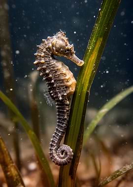 Seahorse clinging to seagrass