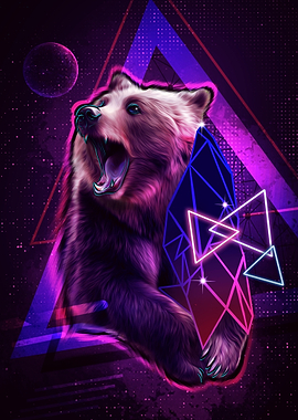 Retro Bear with Geometric Shapes