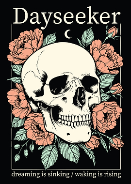 Skull with Flowers and Text