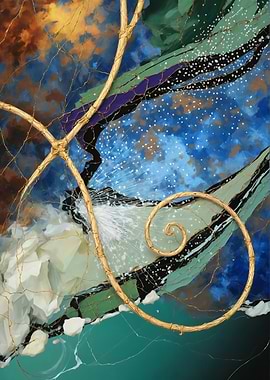 Golden Spiral – Cosmic Abstract Sky – Abstract Porcelain #131