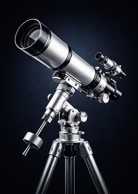 Silver telescope on a tripod