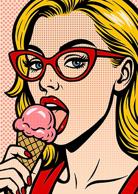 Pop Art Woman Eating Ice Cream