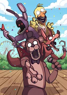 Five Nights at Freddy's characters at amusement park