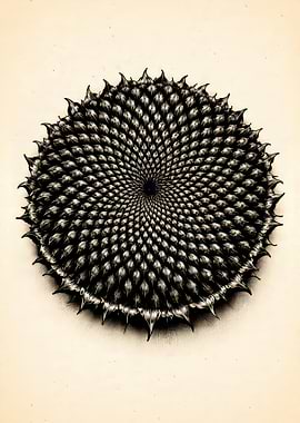 Detailed Sunflower Seed Head Illustration