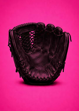 Black Baseball Glove on Pink Background