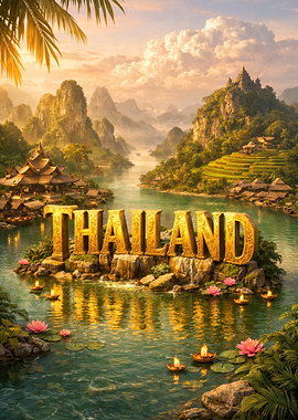Thailand Landscape with Golden Text