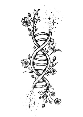 DNA Helix with Flowers and Stars
