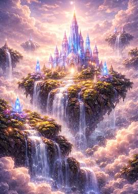 Magical Floating Castle with Waterfalls