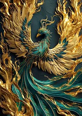 Golden and Teal Phoenix