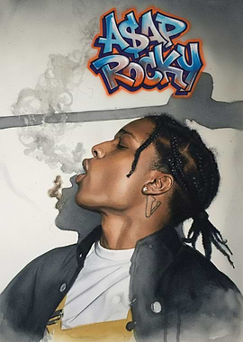 A$AP Rocky Smoking with Graffiti