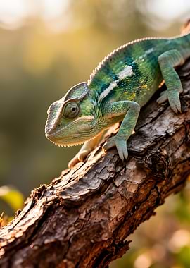 Green Chameleon on a Branch