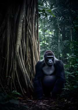 Gorilla in a Lush Forest