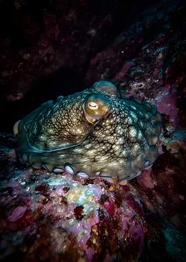 Octopus on Colorful Coral Reef