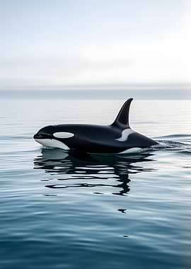 Orca whale swimming in calm ocean