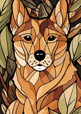 Stylized Dog Portrait with Leaves