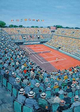 Tennis Match in a Packed Stadium