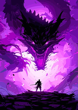 Warrior faces giant dragon