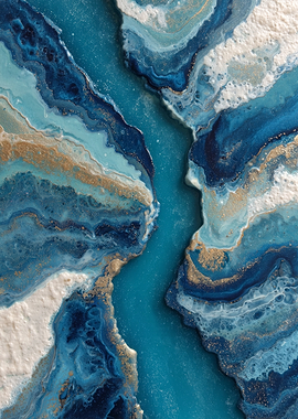 Abstract Blue and Gold Geode Art