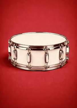 White Snare Drum on Red Background