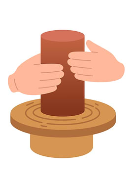 Hands shaping clay on a pottery wheel