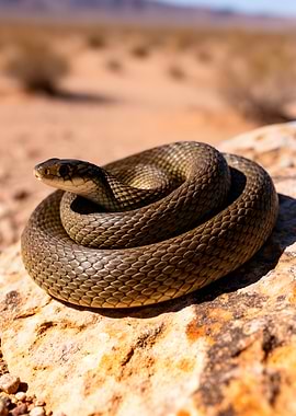 Coiled Desert Snake on Rock
