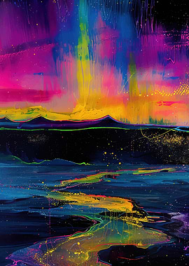 Vibrant Aurora Over Dark Landscape
