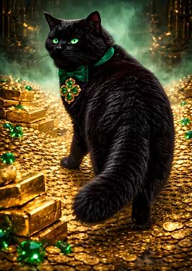Black Cat St Patrick's Back View Emerald Green Papillon Golden MedalE