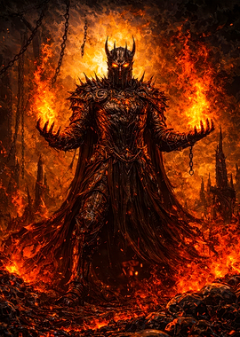 Demonic Warrior in Fiery Landscape