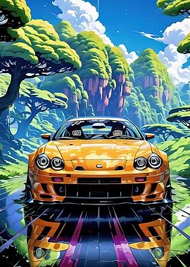 Orange Sports Car on Scenic Road
