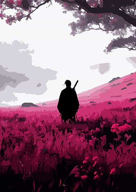 Samurai in a Pink Field Art