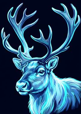 Glowing Blue Reindeer Portrait