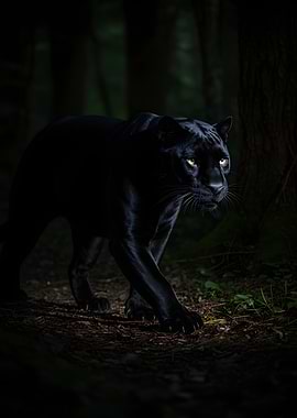 Black Panther in a Dark Forest