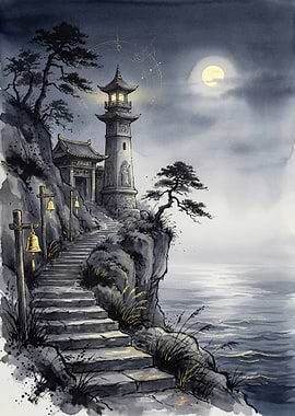 Mystical Lighthouse on a Cliff