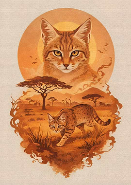 African Wildcat in Savannah Sunset