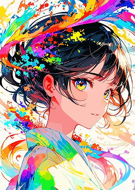 Anime Girl with Colorful Splashes