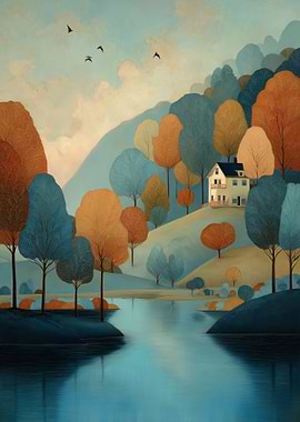 Autumn House by the Lake