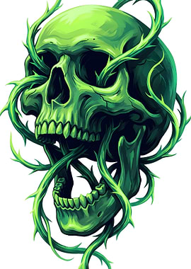 Green Skull with Thorny Vines