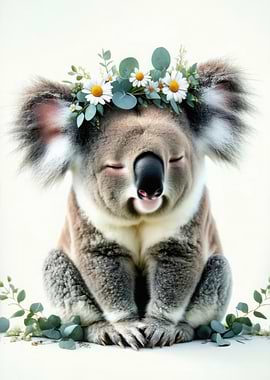 Cute Koala Wearing a Flower Crown