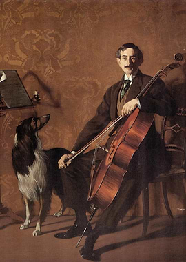 Man with Cello and Dog